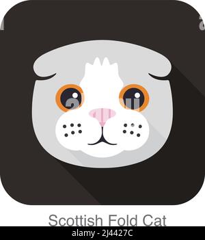 Scottish Fold cat face flat icon design, vector illustration Stock Vector