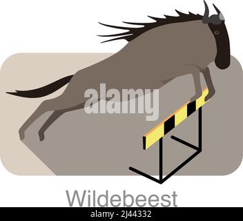 wildebeest jumping cross hurdle , vector illustration Stock Vector