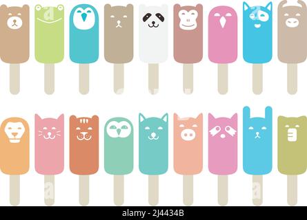 cute animal ice cream, animal face  vector illustration Stock Vector