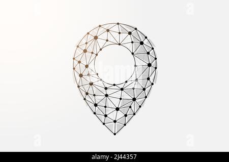 Location pin 3d low poly symbol with connected dots. Gps navigation, map pointer design vector illustration. Online delivery polygonal wireframe Stock Vector