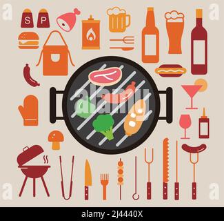 Simple Set of Barbecue Related Vector Line Icons, vector illustration Stock Vector