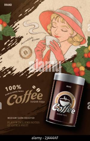 Coffee Beans And Cup Vintage Woodcut Illustration Stock Vector Image ...