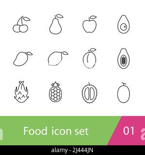 Fruit outline icon set design, vector illustration Stock Vector