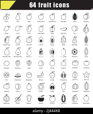 64 Fruit line icons vector illustration Stock Vector