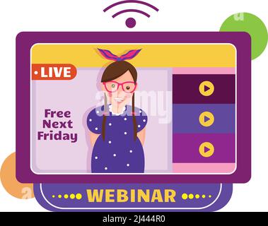 Streaming service concept woman doing a webinar on a screen Vector Stock Vector