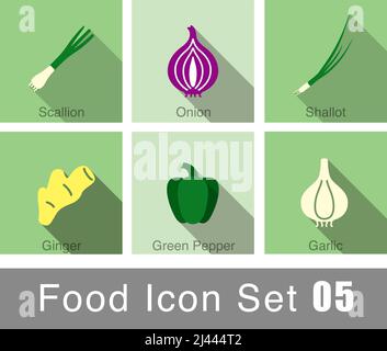 Vegetables food flat icon set design  vector illustration Stock Vector