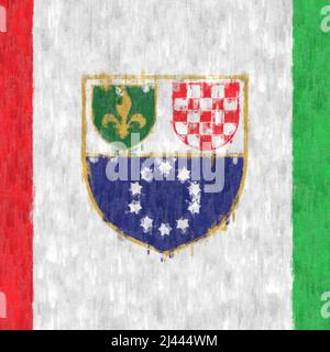 Federation of Bosnia and Herzegovina oil painting. Federation of Bosnia and Herzegovina emblem drawing canvas. A painted picture of a country's flag. Stock Photo