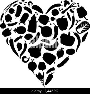 Vegetables and fruit icon set in heart shape vector illustration Stock Vector