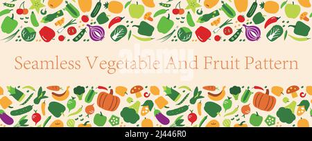 Seamless pattern of vegetables and fruit, vector illustration background Stock Vector