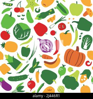 Seamless pattern of vegetables and fruit, vector illustration background Stock Vector