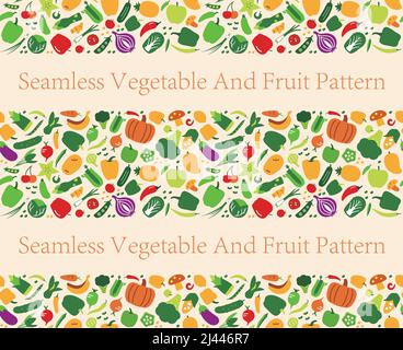 Seamless pattern of vegetables and fruit, vector illustration background Stock Vector