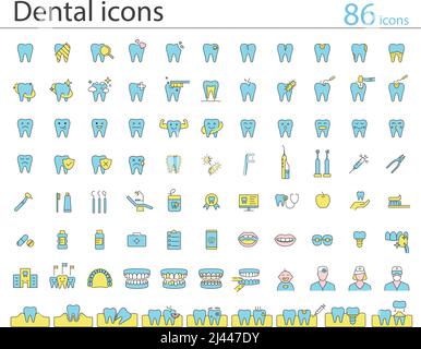 Dental clinic and dental care element line icons Stock Vector