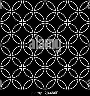 Monochrome Four Leaf circle outline tile seamless pattern. Digital illustration background Stock Vector