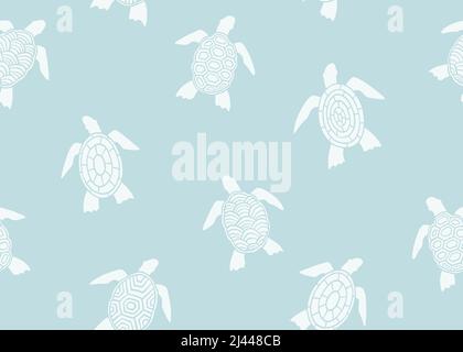 Sea turtle with abstract shell seamless pattern. Vector illustration background. Stock Vector