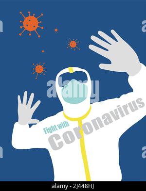 Doctor fighting with Coronavirus Health care workersman of medical professional in protection suit Stock Vector