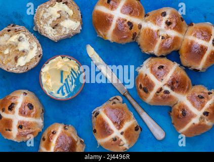 Homemade Hot Cross buns Stock Photo