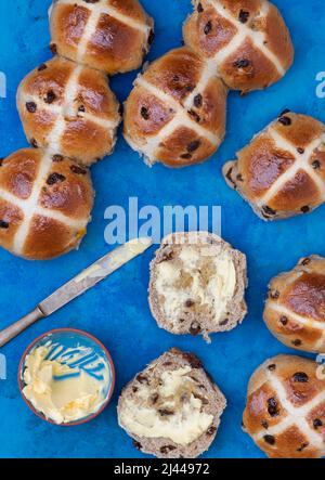 Homemade Hot Cross buns Stock Photo