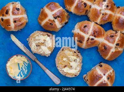 Homemade Hot Cross buns Stock Photo