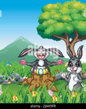 Happy easter rabbit on the beautiful garden Stock Vector