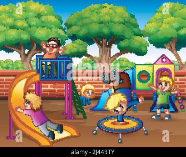 Kids playground in the park with rainbow in the sky at daytime cartoon  style illustration Stock Vector Image & Art - Alamy