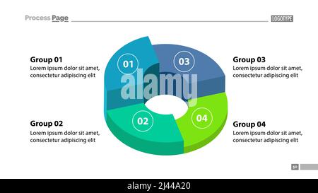 3d donut chart with four groups template. Element of graph, diagram, infographic. Concept for presentation, slide template, annual report. Can be used Stock Vector