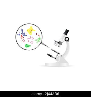 Realistic image of bacteria under microscope. Exploration, microbiology, virus. Research concept. Can be used for topics like science, medicine, biolo Stock Vector