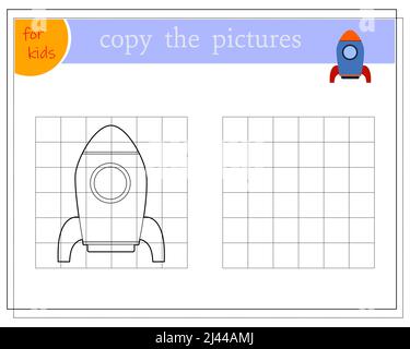 Copy the picture, educational games for children, cartoon toy rocket. vector isolated on white background Stock Vector