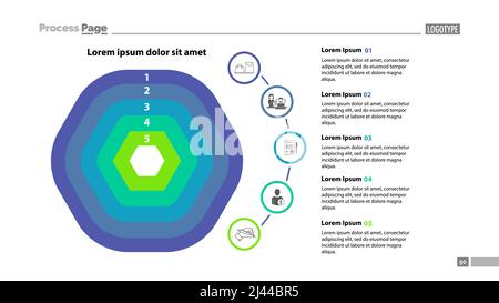 Five layer flow chart slide template. Diagram, flowchart, infographic. Concept for presentation, templates, annual reports. Can be used for topics lik Stock Vector