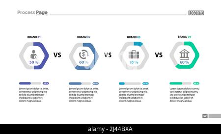 Four brand comparison chart slide template. Element of analysis, graph, diagram. Concept for business presentation, templates, annual report. Can be u Stock Vector