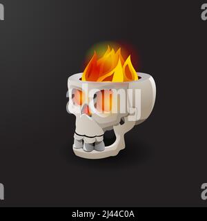 Vector illustration of fire burning in human skull. Satanism, devil, horror. Halloween concept. Can be used for topics like holiday, cult, fear Stock Vector