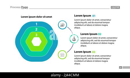 Three layer flow chart with descriptions. Diagram, flowchart, infographic. Concept for presentation, templates, annual reports. Can be used for topics Stock Vector