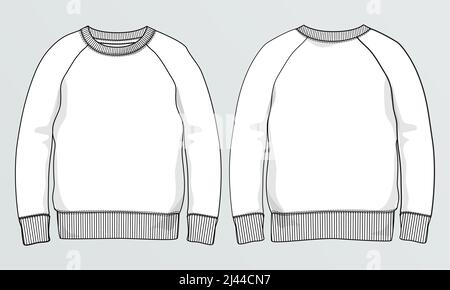 Long sleeve Sweatshirt overall fashion Flat Sketches technical drawing vector template For men's. Apparel dress design mockup CAD illustration. Stock Vector