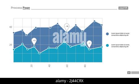 Two area chart with scatter plot and descriptions template. Element of chart, analysis, statistics. Concept for presentation, templates, annual report Stock Vector