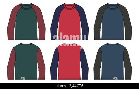 Long sleeve slim fit t-shirt technical fashion flat sketch template. Cotton  jersey apparel design mockup front, back views isolated on white. Men's, b  Stock Vector Image & Art - Alamy