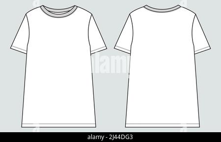 Oversize T shirt Tops Blouse technical fashion flat sketch vector illustration template Front And back views. Apparel Clothing Mock up Cad for Ladies Stock Vector