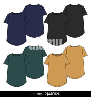 multicolor t-shirt vector flat template for women isolated on white background. Easy editable and customizable. Flat Sketch Vector Template Illustrati Stock Vector