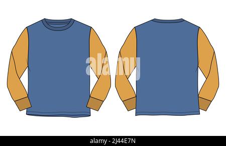 Long sleeve Slim fit two tone navy, red color t shirt technical fashion  flat sketch vector illustration template front, back views isolated on  white b Stock Vector Image & Art - Alamy