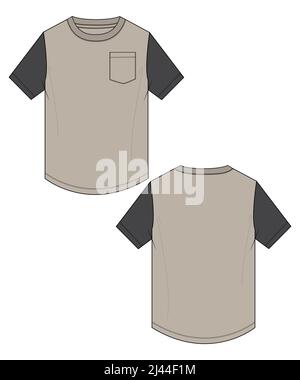 Two tone Short sleeve Basic Polo T-shirt With pocket overall technical  fashion flat sketch vector Illustration template front and back views.  Basic ap Stock Vector Image & Art - Alamy