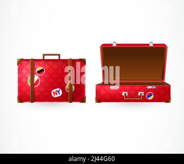 Closed and open suitcases. Journey design element. For banners, posters, leaflets and brochures. Stock Vector