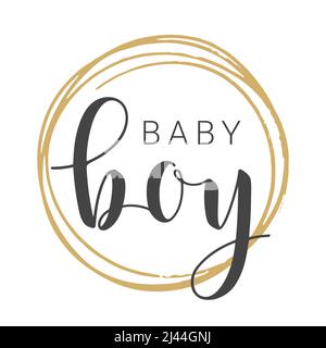 Vector Illustration. Handwritten Lettering of Baby Boy. Template for Banner, Card, Label, Postcard, Poster, Sticker, Print or Web Product. Stock Vector