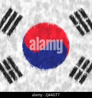 South Korea oil painting. South Korean emblem drawing canvas. A painted picture of a country's flag. Stock Photo