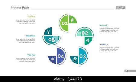 Cycle chart with five elements. Step diagram, process chart, layout. Creative concept for infographics, presentation, project, report. Can be used for Stock Vector