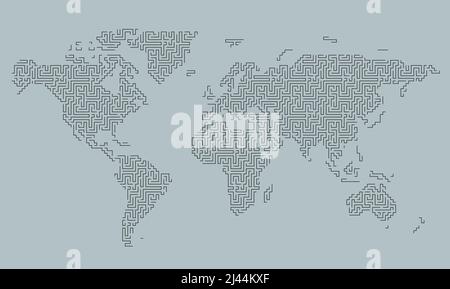 Maze map of the world . Earth map. Vector illustration Stock Vector