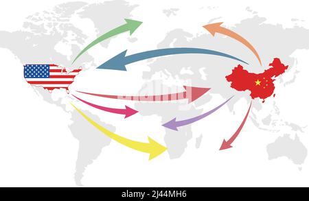 USA and China trade world map chart, vector illustration Stock Vector