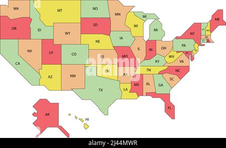 Map of American, 50 states in the United States. Vector illustration Stock Vector