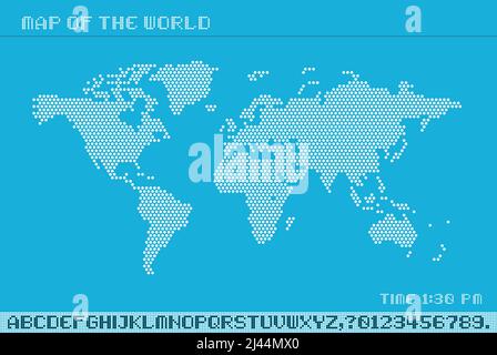 World map of dots, led uppercase English alphabet, vector illustration Stock Vector
