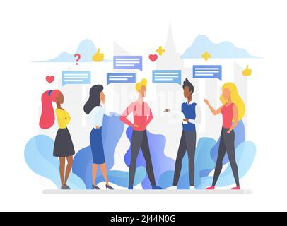 Discussion forum and exchanging personal point of view. Organized meeting or event networking people Stock Vector