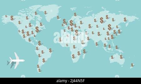 The dollar currency sign on the world map vector illustration Stock Vector