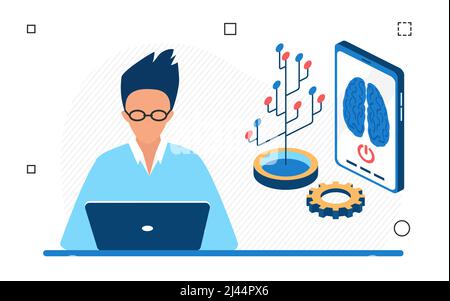 Smart data center centralized large amount of information. Collecting raw data and management system process Stock Vector