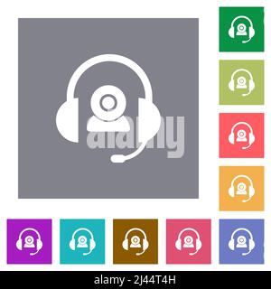 Video assistance solid flat icons on simple color square backgrounds Stock Vector